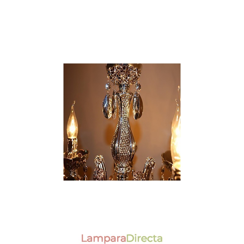 Lámpara de araña moderna de cristal acrílico plateado con 5 luces