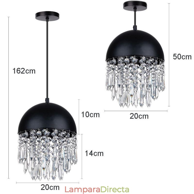 Lámpara de techo con borlas y colgante de cristal con pantalla de tapa de olla negra