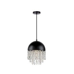 Lámpara de techo con borlas y colgante de cristal con pantalla de tapa de olla negra