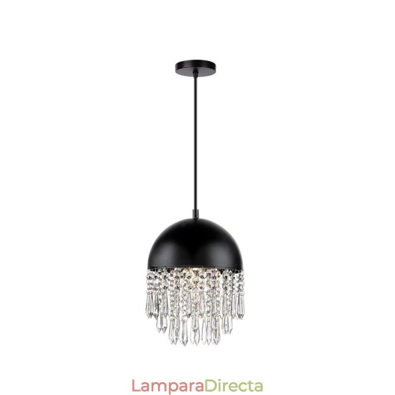 Lámpara de techo con borlas y colgante de cristal con pantalla de tapa de olla negra