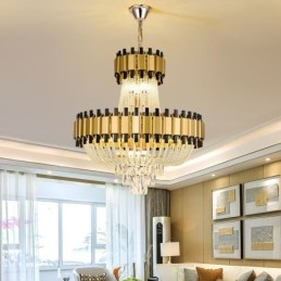 Lámpara colgante de cristal dorada de lujo, lámpara de techo decorativa