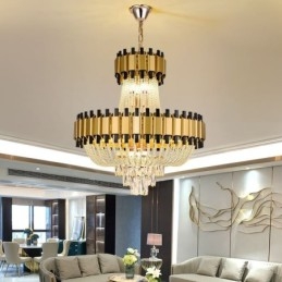 Lámpara colgante de cristal dorada de lujo, lámpara de techo decorativa