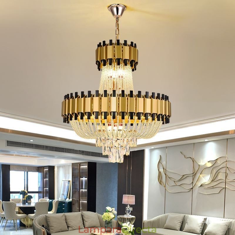 Lámpara colgante de cristal dorada de lujo, lámpara de techo decorativa