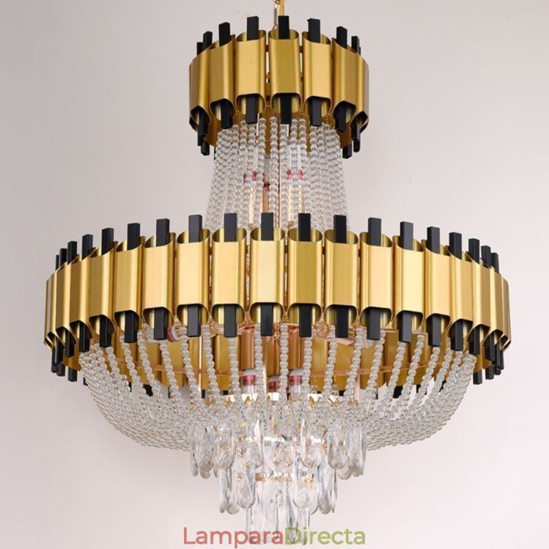 Lámpara colgante de cristal dorada de lujo, lámpara de techo decorativa