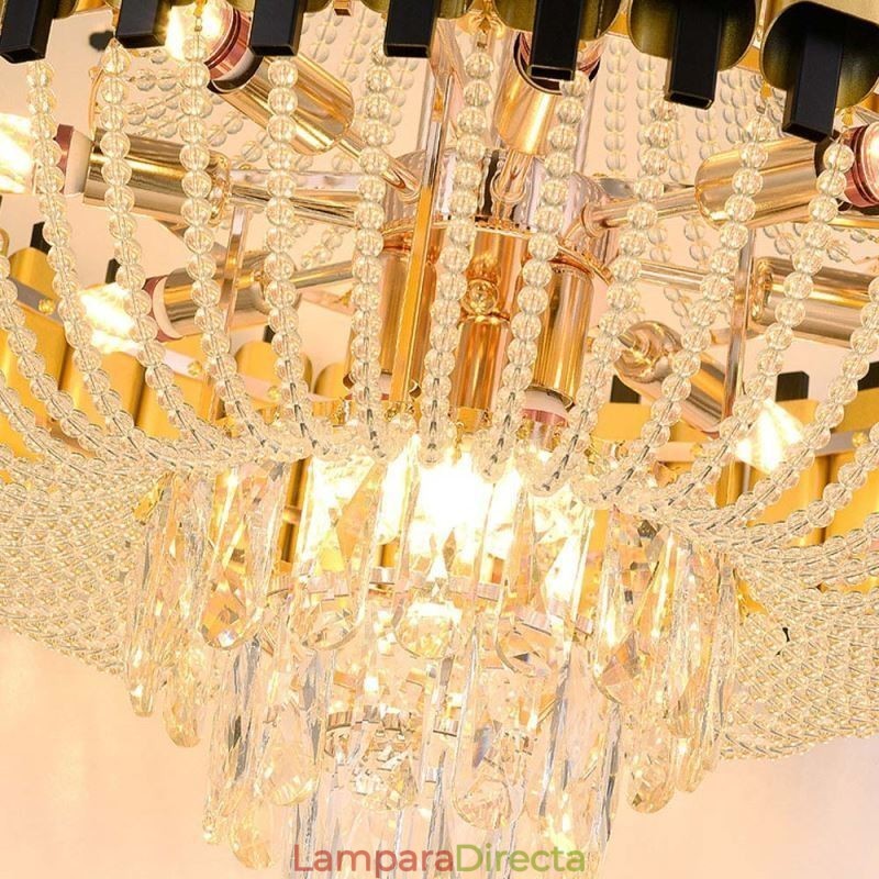 Lámpara colgante de cristal dorada de lujo, lámpara de techo decorativa