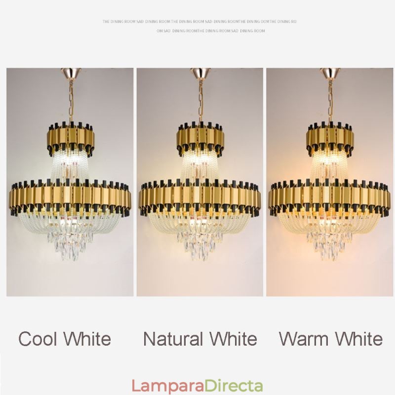 Lámpara colgante de cristal dorada de lujo, lámpara de techo decorativa