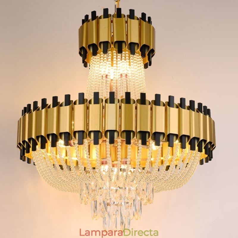 Lámpara colgante de cristal dorada de lujo, lámpara de techo decorativa