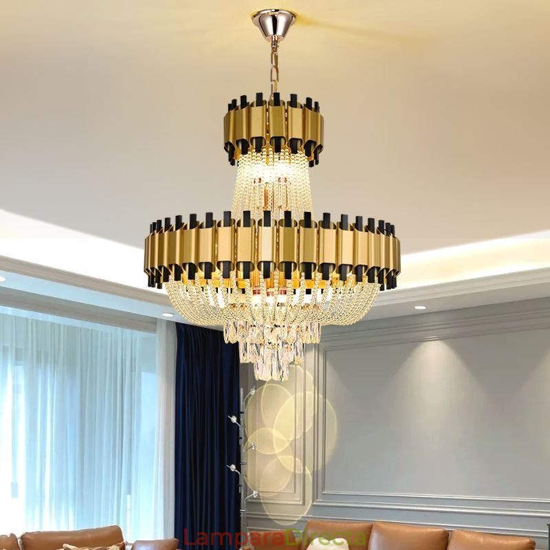 Lámpara colgante de cristal dorada de lujo, lámpara de techo decorativa