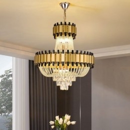 Lámpara colgante de cristal dorada de lujo, lámpara de techo decorativa