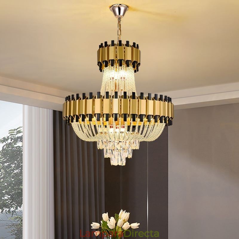 Lámpara colgante de cristal dorada de lujo, lámpara de techo decorativa