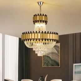Lámpara colgante de cristal dorada de lujo, lámpara de techo decorativa