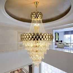 Lámpara colgante de cristal galvanizado dorado dúplex de lujo decorativa de 80 cm