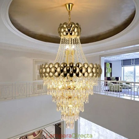 Lámpara colgante de cristal galvanizado dorado dúplex de lujo decorativa de 80 cm Lámpara colgante de cristal galvanizado dorado dúplex de lujo decorativa de 80 cm