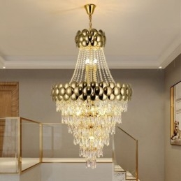Lámpara colgante de cristal galvanizado dorado dúplex de lujo decorativa de 80 cm