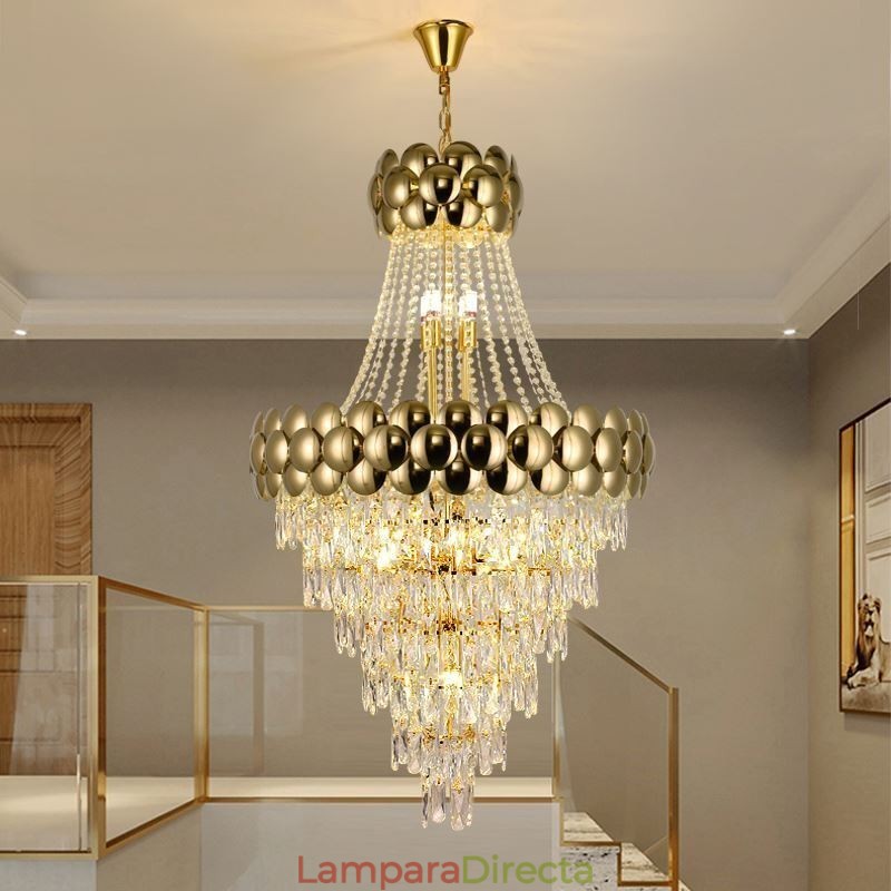 Lámpara colgante de cristal galvanizado dorado dúplex de lujo decorativa de 80 cm