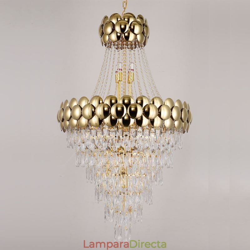 Lámpara colgante de cristal galvanizado dorado dúplex de lujo decorativa de 80 cm