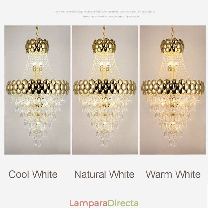 Lámpara colgante de cristal galvanizado dorado dúplex de lujo decorativa de 80 cm