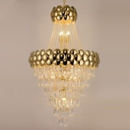 Lámpara colgante de cristal galvanizado dorado dúplex de lujo decorativa de 80 cm