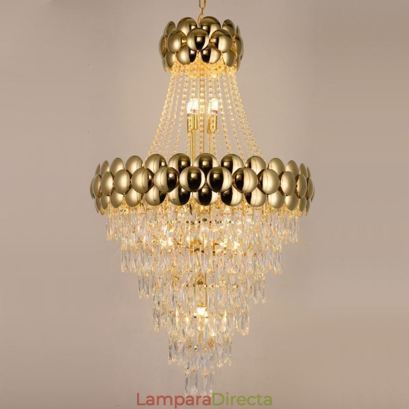 Lámpara colgante de cristal galvanizado dorado dúplex de lujo decorativa de 80 cm