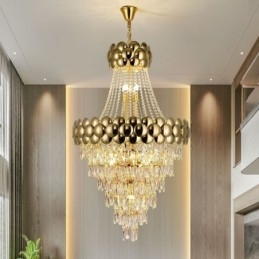 Lámpara colgante de cristal galvanizado dorado dúplex de lujo decorativa de 80 cm