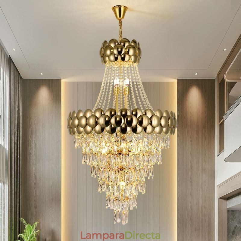 Lámpara colgante de cristal galvanizado dorado dúplex de lujo decorativa de 80 cm