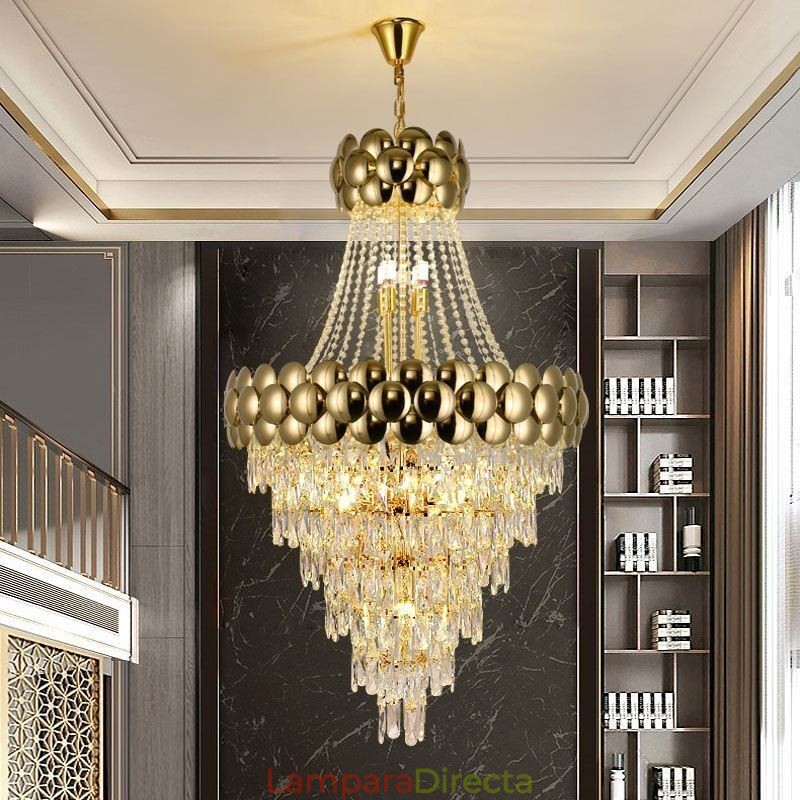 Lámpara colgante de cristal galvanizado dorado dúplex de lujo decorativa de 80 cm
