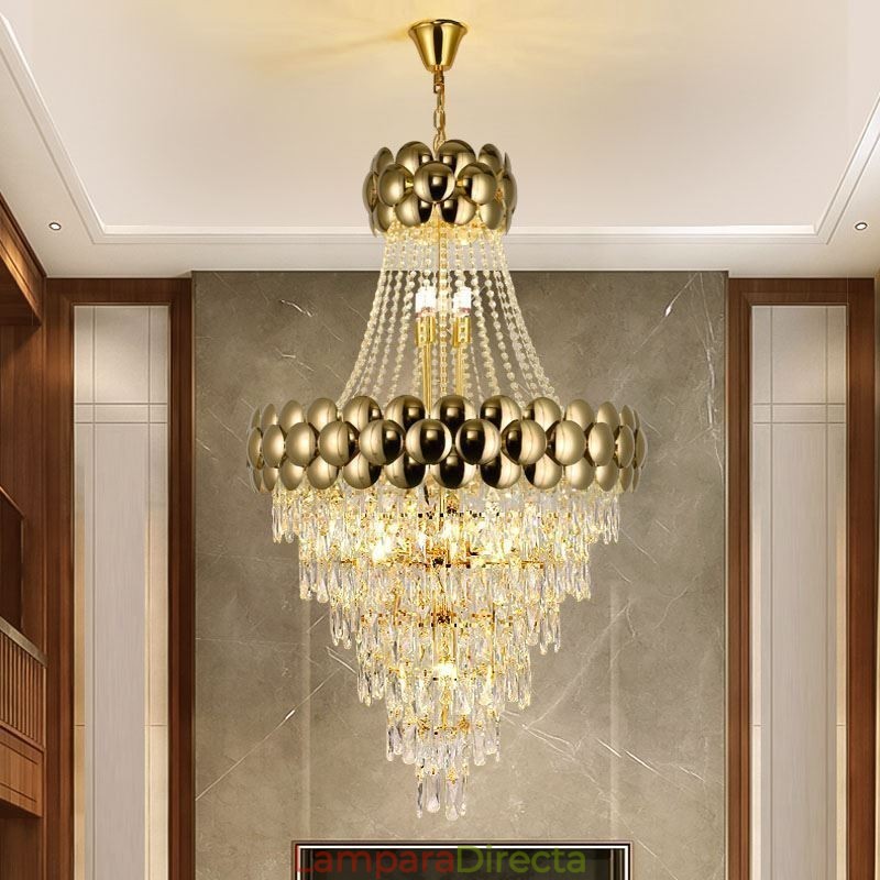 Lámpara colgante de cristal galvanizado dorado dúplex de lujo decorativa de 80 cm