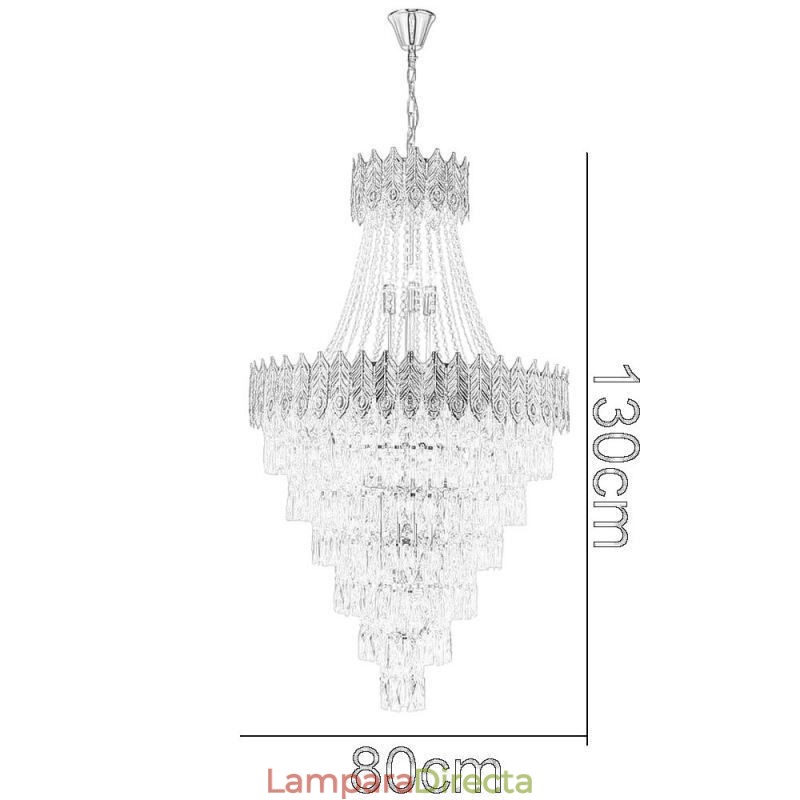 Lámpara colgante de cristal, sofisticada y lujosa, de 80 cm.