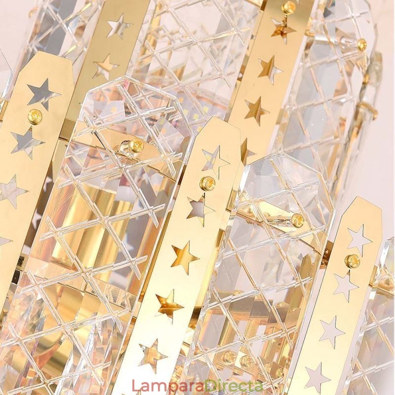 Lámpara colgante de cristal para piso, lámpara de techo decorativa de lujo con lámina de hierro hueca dorada