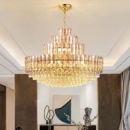 Lámpara colgante de cristal de cuatro capas, lámpara de techo decorativa de lujo de 80 cm