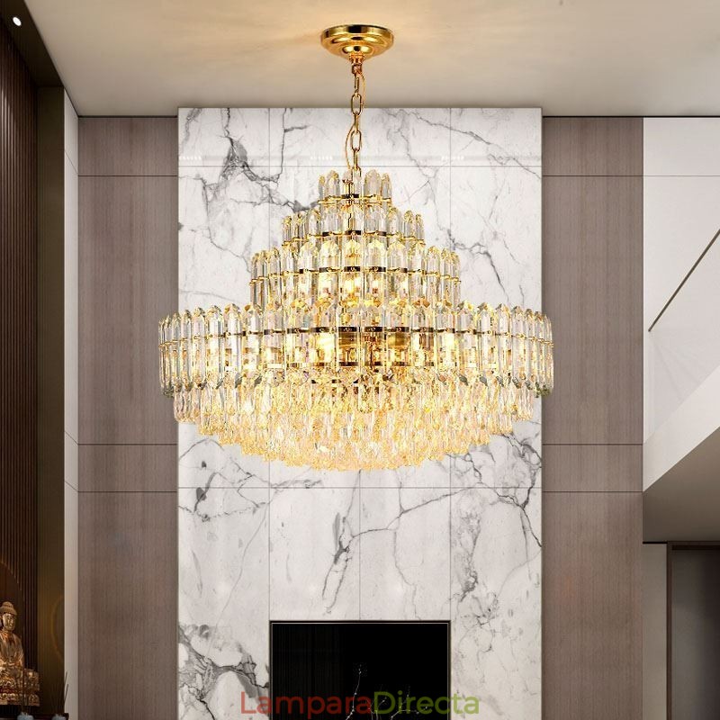 Lámpara colgante de cristal de cuatro capas, lámpara de techo decorativa de lujo de 80 cm