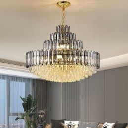 Lámpara colgante de cristal de cuatro capas, lámpara de techo decorativa de lujo de 80 cm