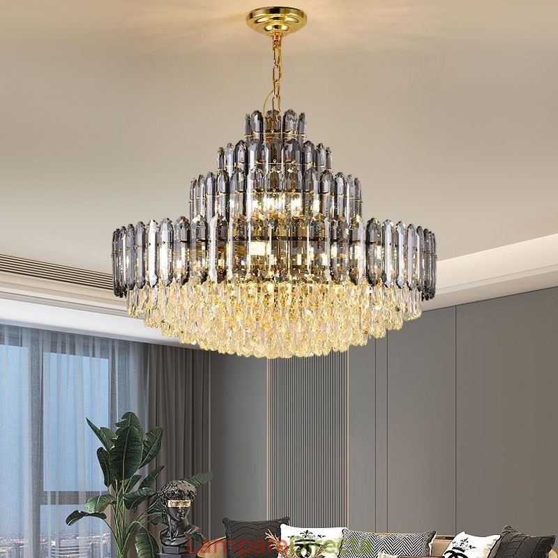Lámpara colgante de cristal de cuatro capas, lámpara de techo decorativa de lujo de 80 cm