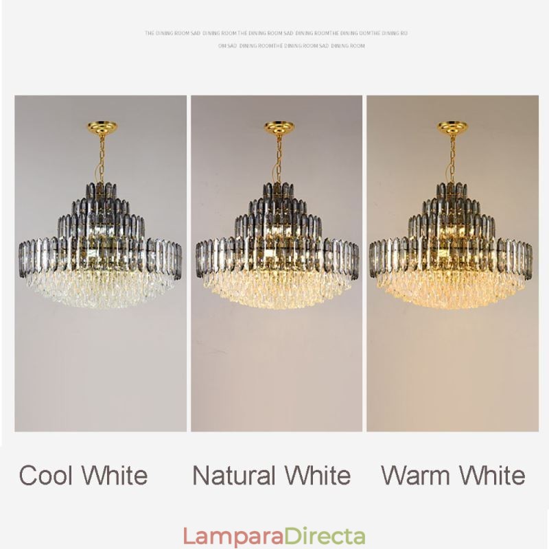 Lámpara colgante de cristal de cuatro capas, lámpara de techo decorativa de lujo de 80 cm