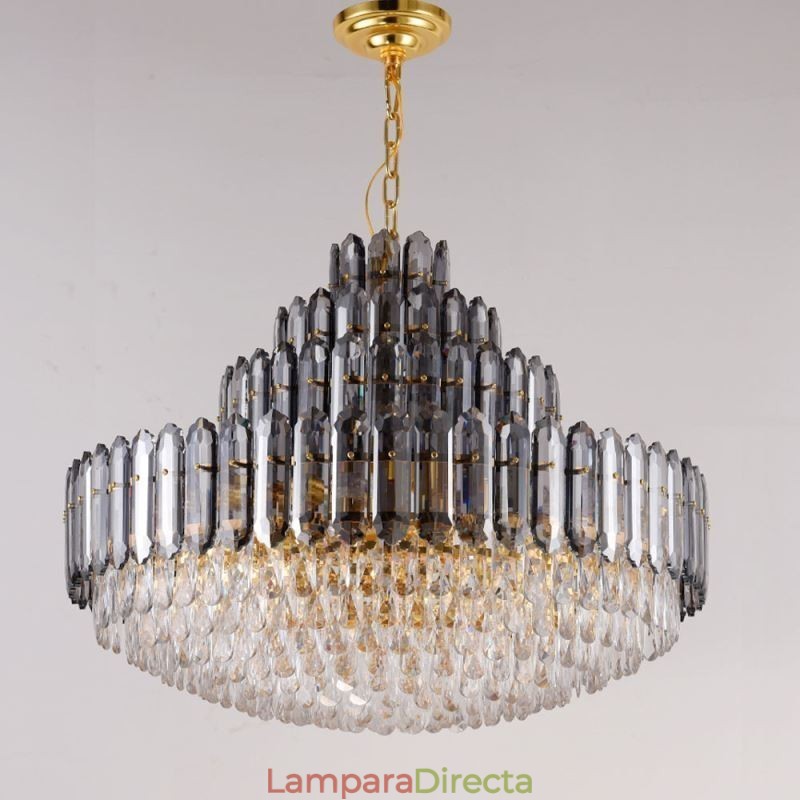 Lámpara colgante de cristal de cuatro capas, lámpara de techo decorativa de lujo de 80 cm