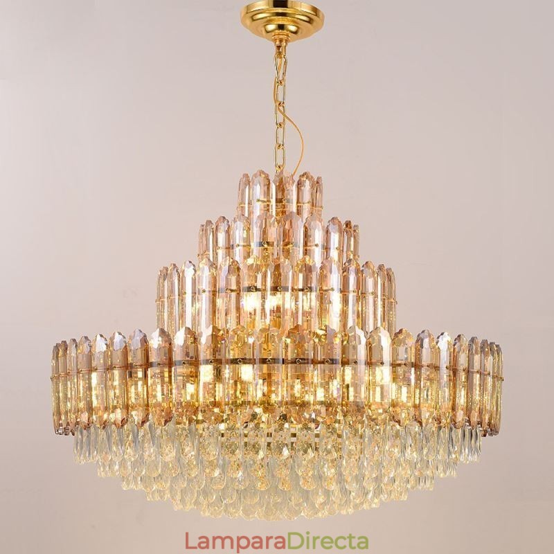 Lámpara colgante de cristal de cuatro capas, lámpara de techo decorativa de lujo de 80 cm