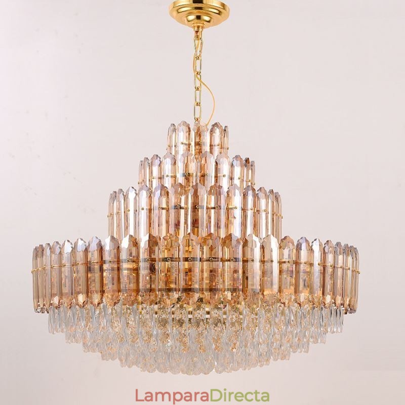 Lámpara colgante de cristal de cuatro capas, lámpara de techo decorativa de lujo de 80 cm