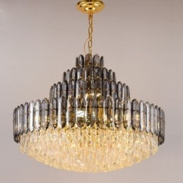 Lámpara colgante de cristal de cuatro capas, lámpara de techo decorativa de lujo de 80 cm