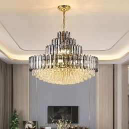 Lámpara colgante de cristal de cuatro capas, lámpara de techo decorativa de lujo de 80 cm