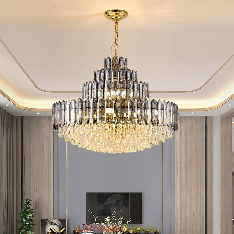 Lámpara colgante de cristal de cuatro capas, lámpara de techo decorativa de lujo de 80 cm