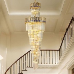 Lámpara colgante de cristal dorado con pantalla de cola de fénix dorada galvanizada, luz de techo