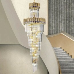 Lámpara colgante de cristal dorado con pantalla de cola de fénix dorada galvanizada, luz de techo