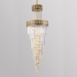 Lámpara colgante de cristal dorado con pantalla de cola de fénix dorada galvanizada, luz de techo