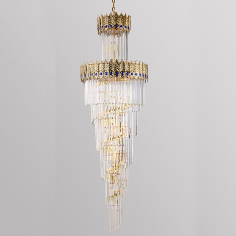 Lámpara colgante de cristal dorado con pantalla de cola de fénix dorada galvanizada, luz de techo