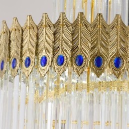 Lámpara colgante de cristal dorado con pantalla de cola de fénix dorada galvanizada, luz de techo