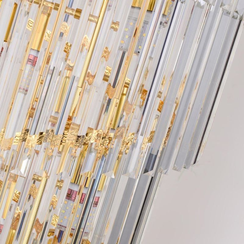 Lámpara colgante de cristal dorado con pantalla de cola de fénix dorada galvanizada, luz de techo