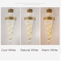 Lámpara colgante de cristal dorado con pantalla de cola de fénix dorada galvanizada, luz de techo