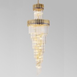 Lámpara colgante de cristal dorado con pantalla de cola de fénix dorada galvanizada, luz de techo