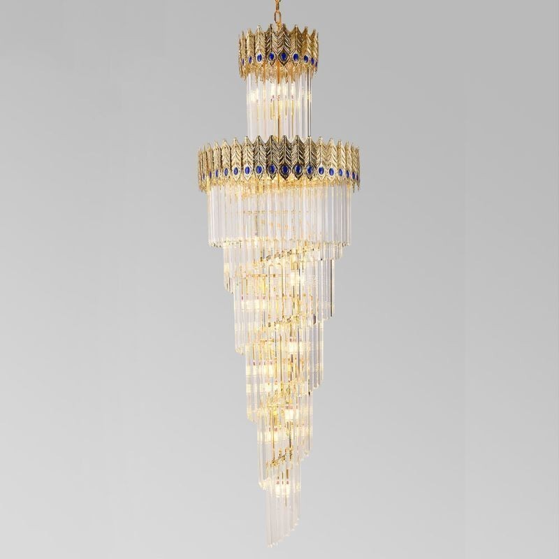 Lámpara colgante de cristal dorado con pantalla de cola de fénix dorada galvanizada, luz de techo