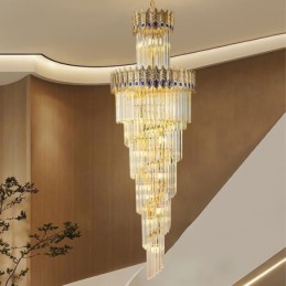 Lámpara colgante de cristal dorado con pantalla de cola de fénix dorada galvanizada, luz de techo